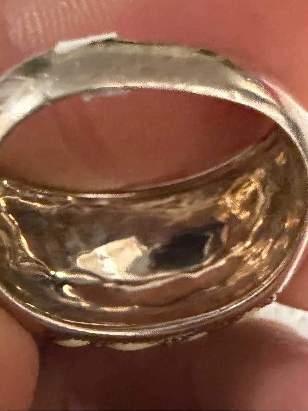 Vtg Sterling Silver Thai Cream Enamel Stripe Dome Ring